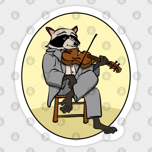 Funny Raccoon Playing Fiddle Violin Sticker by Huhnerdieb Apparel